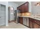 Kitchen featuring stainless appliances, granite counters and tile flooring at 323 Trestle Way, Conway, SC 29526