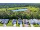 Beautiful aerial view of single-Gathering homes located next to a serene lake surrounded by green trees at 389 Sun Colony Blvd., Longs, SC 29568