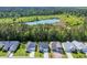 Beautiful aerial view of single-Gathering homes located next to a serene lake surrounded by green trees at 389 Sun Colony Blvd., Longs, SC 29568