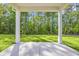 Covered patio with concrete flooring and views of the large, green backyard at 389 Sun Colony Blvd., Longs, SC 29568