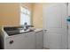Functional laundry room with modern washer and dryer set, and a window providing natural light at 237 Cloverleaf Dr., Longs, SC 29568