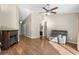 Spacious living room features vaulted ceiling, fireplace, and hardwood floors at 4659 East Walkerton Rd., Myrtle Beach, SC 29579