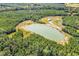 A lovely aerial view of a property with a pond surrounded by lush green trees at 7299 Cartrette Rd., Aynor, SC 29511