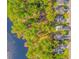 Aerial view of a lakeside neighborhood showcasing waterfront access and community green spaces with mature trees at 136 Kenzgar Dr., Myrtle Beach, SC 29588