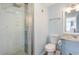 A beautifully renovated bathroom features a stylish glass shower and modern fixtures at 9581 Shore Dr. # 132, Myrtle Beach, SC 29572