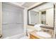 Clean bathroom features a shower-tub, granite countertop, and ample storage at 5308 N Ocean Blvd. # 1014, Myrtle Beach, SC 29577