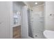 Small bathroom with shower and polka dot curtain at 6703 Jefferson Pl. # B2, Myrtle Beach, SC 29572