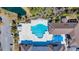 Overhead view highlighting a community pool, landscaped grounds, and recreation areas at 138 Sugar Loaf Ln., Murrells Inlet, SC 29576