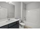A bright bathroom with modern vanity, toilet, and bathtub, creating a clean and comfortable space at 2412 Campton Loop, Conway, SC 29527