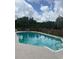 Backyard view of in-ground pool surrounded by a brick fence and lush green trees at 1692 S Morgan Ave., Andrews, SC 29510