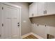 Neat laundry area with white cabinets and room for appliances at 217 Shady Pines Ct., Conway, SC 29527