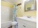 Clean bathroom with shower and white vanity at 2405 S Ocean Blvd. # 207, North Myrtle Beach, SC 29582