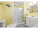 Bathroom with shower/tub combo and white vanity at 2405 S Ocean Blvd. # 207, North Myrtle Beach, SC 29582