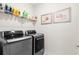 Modern laundry room equipped with front load washer and dryer and practical shelving above at 3126 White Jasmine Dr., Little River, SC 29566
