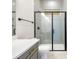 Clean bathroom with gray vanity, white countertop, and glass shower at 1017 Tarpon Pond Rd., North Myrtle Beach, SC 29582