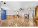 Spacious living room with hardwood floors, fireplace and built-in shelving at 4502 Eyerly St., North Myrtle Beach, SC 29582
