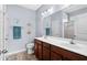 Bright bathroom featuring a double vanity, framed mirror, and tile floors at 1004 Millsite Dr., Conway, SC 29526