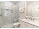 Beautiful bathroom featuring glass-enclosed shower with tiled walls, granite vanity and modern fixtures at 109 S Shore Blvd. # 104, Longs, SC 29568