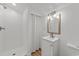 Clean and bright bathroom with new vanity and walk-in shower at 447 Bragdon Ave., Georgetown, SC 29440