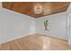 Spacious bedroom featuring wood floors, a unique wood ceiling, neutral paint and a modern ceiling fan at 447 Bragdon Ave., Georgetown, SC 29440