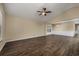 Open living room with hardwood floors, vaulted ceilings and access to the kitchen at 2548 Brescia St., Myrtle Beach, SC 29579