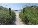 Charming beach access path with dune vegetation leading to beachside umbrellas at 4719 S Ocean Blvd. # 609, North Myrtle Beach, SC 29582