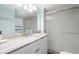 Clean bathroom with a walk-in shower and granite countertop at 6001 - D07 S Kings Hwy., Myrtle Beach, SC 29575