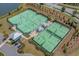 Overhead view of the community tennis and pickleball courts surrounded by landscaping at 6550 Anterselva Dr., Myrtle Beach, SC 29572