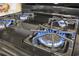 Close-up view of a gas cooktop with blue flames at 301 Climbing Vine Ct., Conway, SC 29526
