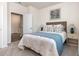 Cozy bedroom showcasing a comfortable bed with blue accents and framed wall art at 544 Duvall St., Longs, SC 29568