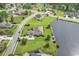 Aerial view of a beautiful community, featuring lush greenery and a serene lake, ideal for waterfront living at 1020 Clamour Ct., Conway, SC 29526