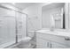 Clean bathroom with white vanity and glass shower at 2040 Copper Creek Loop, Longs, SC 29568