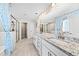 Elegant bathroom with granite countertops, double sinks, and a large shower at 267 Starlit Way, Myrtle Beach, SC 29579