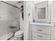 Clean bathroom with shower, toilet, and white vanity at 400 20Th Ave. N # 303, Myrtle Beach, SC 29577