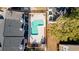 Overhead view of a community pool in a neighborhood with mature trees at 6706 Bryant St. # B, Myrtle Beach, SC 29572