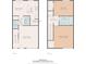 Two-story floor plan featuring the living spaces and kitchen on the first floor and bedrooms and bath on the second floor at 6706 Bryant St. # B, Myrtle Beach, SC 29572