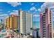 Aerial view of oceanfront resort, showing multiple high-rise buildings and beach at 2504 N Ocean Blvd. # 631, Myrtle Beach, SC 29577