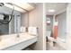 Clean bathroom with vanity, mirror, and shower-tub combination at 1501 S Ocean Blvd. # 1549, Myrtle Beach, SC 29577