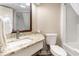 Clean bathroom with shower/tub combo, granite countertop, and fresh vanity at 1501 S Ocean Blvd. # 251, Myrtle Beach, SC 29577