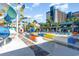 Gathering-friendly waterpark features a variety of slides, alongside lounge chairs and palm trees at 1501 S Ocean Blvd. # 251, Myrtle Beach, SC 29577