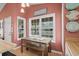 Charming kitchen nook with a rustic table and bench seating at 6001 - 1563 S Kings Hwy., Myrtle Beach, SC 29575