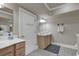 Double vanity bathroom with light wood cabinets at 2180 Waterview Dr. # 637, North Myrtle Beach, SC 29582