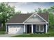 One-story home with a dark blue exterior, white garage door, and landscaping at 2204 Flatleaf Ct, Longs, SC 29568