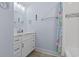 Clean bathroom with a white vanity and shower/tub combo at 6001 South Kings Hwy., Myrtle Beach, SC 29575