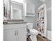 Cozy bathroom with granite countertop, shower/tub combo and tile flooring at 1405 Osprey Pointe Ln., North Myrtle Beach, SC 29582