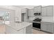 Modern kitchen featuring an island with stainless steel appliances, granite countertops, and gray cabinetry at 391 Lifestyle Court, Surfside Beach, SC 29575