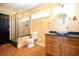 Bathroom with a shower, tile flooring, and modern vanity at 429 Ocean Pointe Ct., North Myrtle Beach, SC 29582