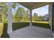 Covered patio overlooks a fenced backyard with grassy area at 219 Marauder Dr., Longs, SC 29568
