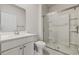 Clean bathroom with white vanity, toilet and shower at 219 Marauder Dr., Longs, SC 29568