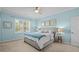 Serene bedroom with a queen-sized bed, soft blue walls, and natural light from the window at 3716 Mackevans Ct., Myrtle Beach, SC 29579